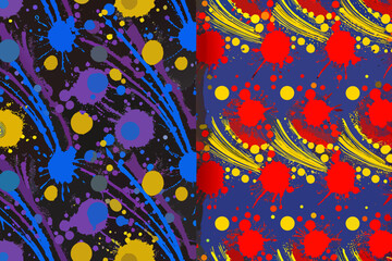 Split Screen Abstract Paint Splatter Patterns in Blue and Red colorful