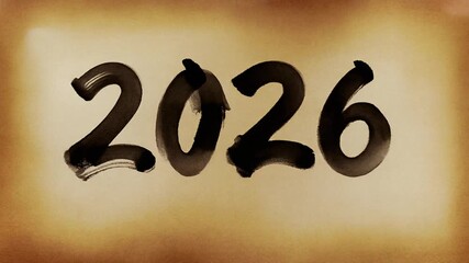 The Year 2026 A Hand-Written, Dark Ink Mark on an Aged and Textured Paper Background, Symbolizing Future Plans and Anticipation