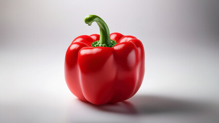 A whole red bell pepper with glossy texture on white background