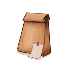 Paper Bag with Notes Watercolor Hand Drawing Pencil Transparent