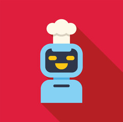 Friendly smiling robot chef wearing a chef hat, suggesting automation in the food industry