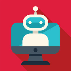 White robot appearing on a desktop computer screen, symbolizing artificial intelligence and automation