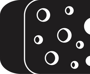 Close up of a solid black silhouette of swiss cheese, highlighting its characteristic holes, isolated on white