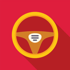 Car steering wheel on red background, symbolizing driving, transportation, and the automotive industry