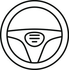 Simple line icon representing a car steering wheel with buttons, symbolizing driving, control, and automotive technology