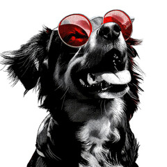 Stylized pop art illustration of a cool dog wearing red sunglasses.
