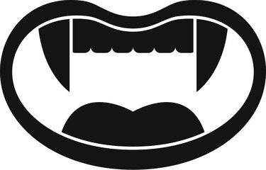 Black and white icon of an open vampire mouth, revealing sharp fangs and tongue