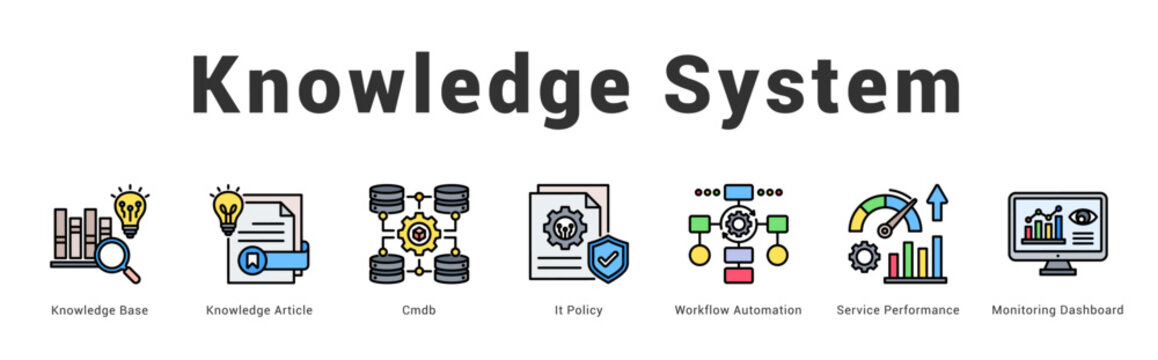 Knowledge System Modern and clean web banner illustration featuring thematic icons for visual communication