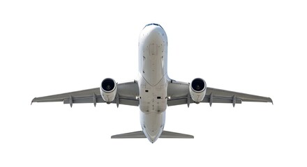 Fototapeta premium Airplane flying in the sky isolated on white background, bottom angle view