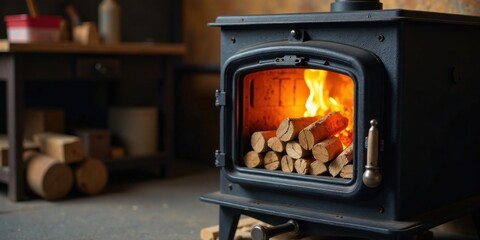 Warmth and Comfort of a Cozy Wood Burning Stove in a Rustic Setting