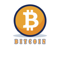 Flat design Bitcoin logo featuring a bold white Bitcoin symbol inside a vibrant orange coin with a clean dark blue outline.eps