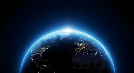 Earth from space with glowing horizon and dark background