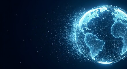 Digital earth globe with pixelated effect on dark blue background
