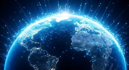 Glowing earth with network connections global communication and technology