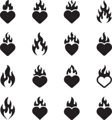 Minimal Heart Shapes Silhouette Icon Bundle | 16 Modern Valentine Vector Set