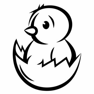 A cute chick hatching from an egg isolated on