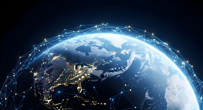 Earth with global network connection and city lights at night