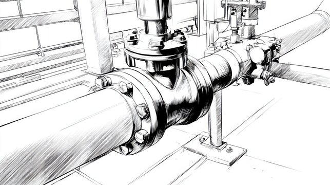 Detailed Industrial Pipe Valve Illustration for Engineering Projects