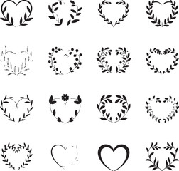 Minimal Heart Shapes Silhouette Icon Bundle | 16 Modern Valentine Vector Set