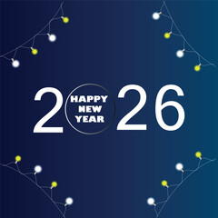 Happy New Year 2026 with Festive Lights on Blue Background
