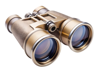 Vintage binoculars golden color isolated on transparent background