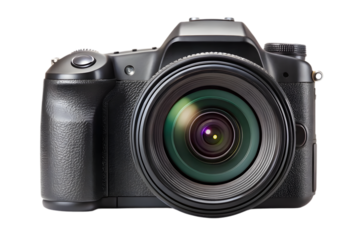 Black digital camera isolated on transparent background
