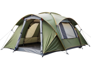 Green camping tent isolated on transparent background