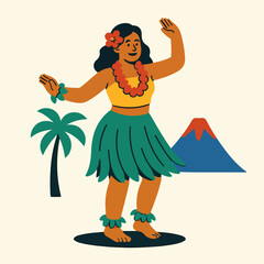 Hawaiian Hula Dancer With Flower Lei Tropical Island Culture Illustration
