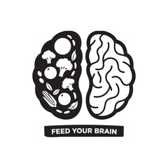 Silhouette Feed Your Brain Healthy Food and Produce for Cognitive Function and Health. 