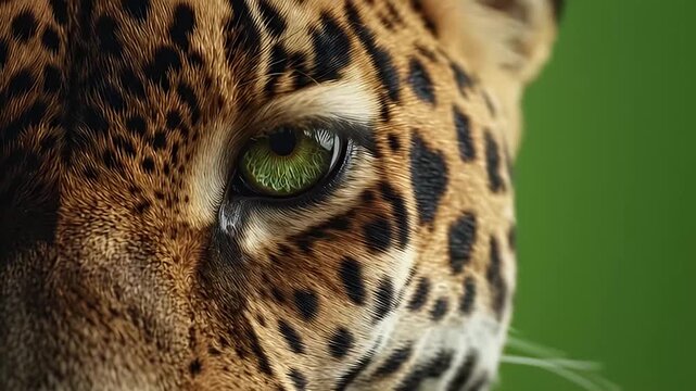 Extreme close up of jaguar eyes green screen background detail