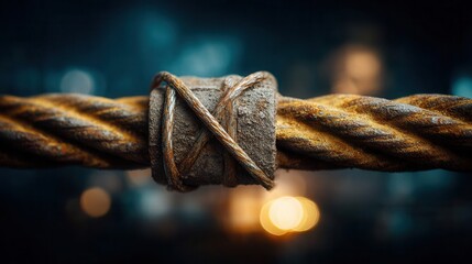 Explore the strength of weathered steel cable for industrial infrastructure or construction projects with rustic texture and a modern industrial aesthetic