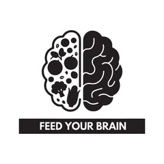 Silhouette Feed Your Brain Healthy Food and Produce for Cognitive Function and Health. 