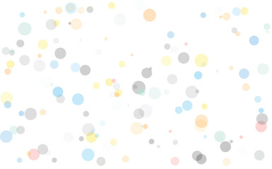 Soft pastel colored circles and dots scattered randomly on a clean, creating a gentle and airy abstract pattern, isolated on