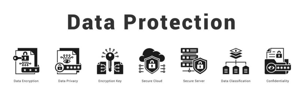 Data Protection Modern and clean web banner illustration featuring thematic icons for visual communication