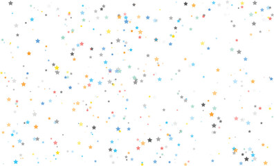 Vibrant and playful abstract pattern featuring numerous small, colorful scattered stars on a pristine, perfect for festive designs, celebrations, or decorative elements, isolated on