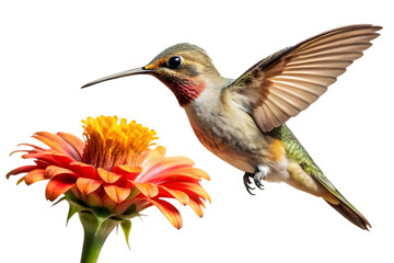 Fototapeta premium Hummingbird near flower isolated on transparent background