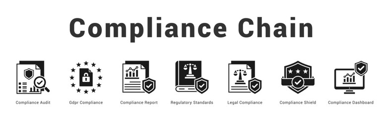Compliance Chain Modern and clean web banner illustration featuring thematic icons for visual communication