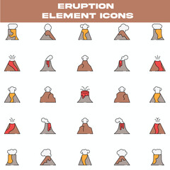 Eruption Element Icons Volcanoes and Magma in Vector Style Illustration