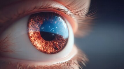Fototapeta premium Intense macro of a mesmerizing eye reflecting a starry night sky, perfect for science, mystery or fantasy themes, evoking wonder and cosmic beauty