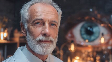 Visionary scientist with keen eye for discovery in modern lab, driving innovation in eye care and scientific advancement through dedicated research
