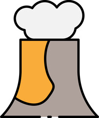 Flat design vector icon of an industrial cooling tower from a nuclear power plant emitting steam, a symbol of energy production