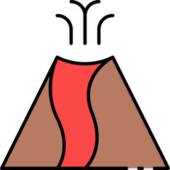Simple line icon of an erupting volcano with red lava flow and steam, a vector graphic illustration for geology and natural disaster themes