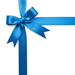 Elegant Blue Ribbon Bow on White Background for Festive Gift Wrapping and Decorative Elements