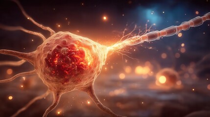 Stunning neuron firing with vibrant electrical impulse, representing brain activity and advanced medical research for innovative healthcare solutions