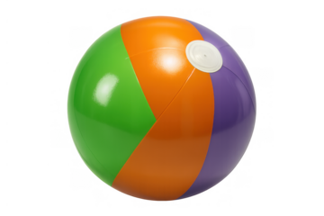Colorful inflatable beach ball for summer fun, isolated on a transparent background, depicting vacations and play