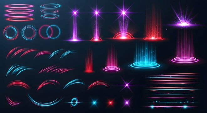 Collection of Neon Light Effects and Futuristic Energy Beams image photo