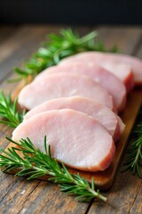 Turkey Toast Ingredient Arrangement A rustic arrangement of raw turkey pieces, alongside fresh sprigs of rosemary, thyme, and sage, whole garlic cloves, peppercorns, and coarse sea salt. A drizzle of