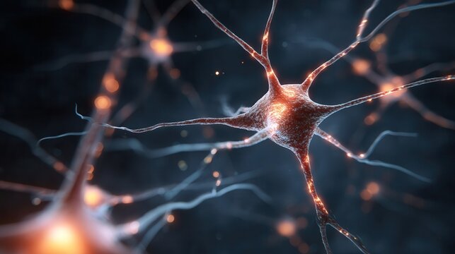 Explore the intricate beauty of a neuron cell, a vital component of the nervous system, showcasing neural networks and brain function for science visuals