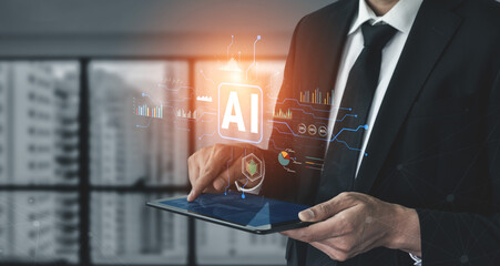 Artificial Intelligence (AI) for business data analysis and analytics. A concept of using AI for data visualization, reporting, and insights. Motif