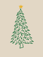 Hand drawn pine tree illustration, christmas ornament design